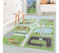 HomebyHome Tapis Enfant Vert 140x200 cm Motif Route Moderne Antidérapant Lavable Facile Entretien Doux Antiallergique Chambre