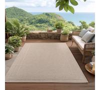 HomebyHome Tapis Extérieur Beige 140x200 cm Résistant aux Intempéries UV Facile d'entretien Uni avec Bordure pour Cuisine Balcon Terrasse Jardin Salon