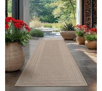 HomebyHome Tapis Extérieur Beige 80x250 cm Couloir Résistant aux Intempéries UV Facile d'entretien Uni avec Bordure pour Cuisine Balcon Terrasse Salon