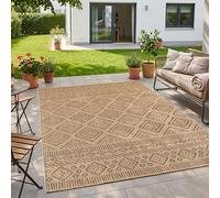 HomebyHome Tapis Extérieur Beige Effet Jute 200x280 cm Balcon Terrasse Jardin Résistant UV Grand XL Motif Losanges Tissage Plat