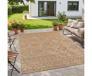 HomebyHome Tapis Extérieur Beige Effet Jute 240x340 cm Balcon Terrasse Jardin Résistant UV XL XXL Motif Losanges Tissage Plat