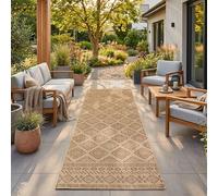 HomebyHome Tapis Extérieur Beige Effet Jute 80x250 cm Balcon Terrasse Jardin Résistant UV Couloir Motif Losanges Tissage Plat Facile Nettoyer