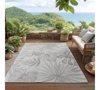 HomebyHome Tapis Extérieur Gris 160x230 cm Résistant aux Intempéries UV Facile d'entretien Motif Feuilles de Palmier pour Cuisine Balcon Terrasse Jardin Salon