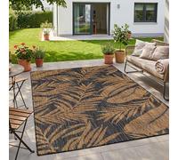 HomebyHome Tapis Extérieur Noir Effet Jute 200x280 cm Balcon Terrasse Jardin Résistant UV Grand XL Motif Palmier Tissage Plat