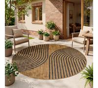 HomebyHome Tapis Extérieur Noir Effet Jute Rond 200 cm Balcon Terrasse Jardin Résistant UV Grand XL Style Boho Tissage Plat
