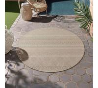 HomebyHome Tapis Extérieur Rond 120 cm Beige Résistant UV Facile d'entretien Style Skandi Boho pour Balcon Terrasse Jardin Salon