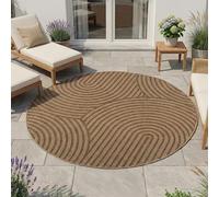 HomebyHome Tapis Extérieur Rond 120 cm Résistant aux Intempéries Facile d'entretien Aspect Jute Naturel Design Scandinave Boho pour Terrasse Balcon Salon
