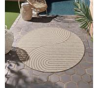 HomebyHome Tapis Extérieur Rond 200 cm Beige, Résistant aux Intempéries et UV, Tapis pour Jardin Terrasse Salon Salle à Manger, Intérieur Extérieur Design Skandi Boho