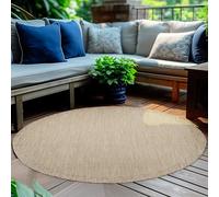HomebyHome Tapis intérieur extérieur Rond 200 cm Beige Lavable imperméable Tissage Plat pour terrasse Jardin Salon Cuisine et Coin Repas