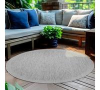 HomebyHome Tapis intérieur extérieur Rond 200 cm Gris uni Lavable imperméable Tissage Plat idéal pour Balcon terrasse Jardin et Cuisine