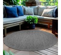 HomebyHome Tapis intérieur extérieur Rond 200 cm Noir uni Lavable imperméable Tissage Plat pour terrasse Jardin Salon Cuisine et Coin Repas