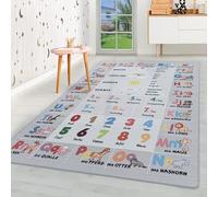HomebyHome Tapis pour Enfants Poils Courts Concevoir de Lettres et de Chiffres Chambre d'enfant de bébé Salle de Jeux Doux Lavable Rectangulaire Garçons Filles, Couleur :Gris, Taille:100x150 cm