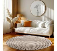 HomebyHome Tapis Rond 120 cm Beige à Poils Longs Design Scandi Boho Effet Relief Shaggy Doux Moelleux Robuste Facile à Nettoyer Moderne pour Table d'Appoint