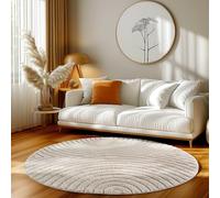 HomebyHome Tapis Rond 120 cm Crème à Poils Longs Design Scandi Boho Effet Relief Shaggy Doux Moelleux Robuste à Nettoyer Moderne pour Table d'Appoint