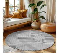 HomebyHome Tapis Rond 120 cm Gris, Shaggy Poils Longs, Doux et Moelleux, Style Scandinave Boho, Idéal Maison, Facile à Nettoyer, Dos en Jute