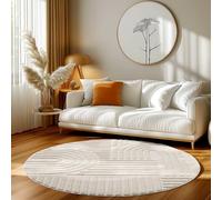 HomebyHome Tapis Rond 200 cm Crème, Grand Tapis Shaggy Poils Longs, Doux, Salon Style Scandinave Boho