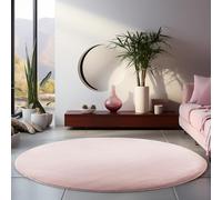 HomebyHome Tapis Rond Lavable 160 cm Rose Uni Poils Courts Moderne Doux Antidérapant Lavable en Machine pour Salon Chambre Salle à Manger