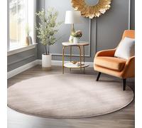 HomebyHome Tapis Rond Lavable 200 cm Beige Uni Poils Courts Moderne Doux Antidérapant Lavable en Machine pour Salon Chambre Salle à Manger