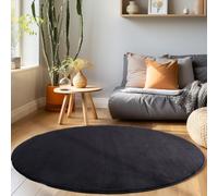 HomebyHome Tapis Rond Lavable 200 cm Noir à Poils Courts Moderne Uni Doux en Polyester Facile à Entretenir Design Élégant pour Salon Chambre Salle à Manger Maison