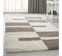 HomebyHome Tapis Shaggy 140x200 cm Beige crème à Carreaux flokati, Polyvalent et élégant, Facile à Nettoyer, pour Salon ou Chambre