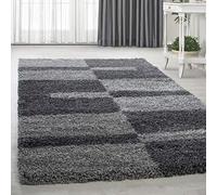 HomebyHome Tapis Shaggy 140x200 cm Gris à Carreaux flokati, Polyvalent et décoratif, Facile à Entretenir, idéal pour Salon, Chambre ou pièce d'appoint chaleureuse