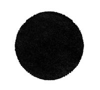 HomebyHome Tapis Shaggy Rond 160 cm Noir, Doux et Moelleux, Moderne uni, idéal pour Salon ou Chambre
