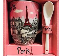 Homedecoration Mini tasse Paris Tour Eiffel avec une cuillere - motif pastel rose - attention mini mug