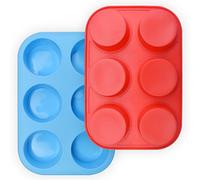 homEdge Lot de 2 moules à muffins en silicone anti-adhésifs pour 6 muffins - Bleu et rouge
