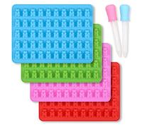 homEdge Lot de 4 moules en silicone anti-adhésif de qualité alimentaire pour chocolat, ours en gomme, avec 2 pipettes, bleu, rouge, vert et rose