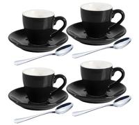 homEdge Lot de 4 tasses à expresso en porcelaine avec soucoupes et cuillères en acier inoxydable Noir 80 ml