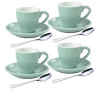 homEdge Lot de 4 tasses à expresso en porcelaine avec soucoupes et cuillères Vert menthe 80 ml