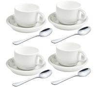 homEdge Lot de 4 tasses à expresso et soucoupes de qualité supérieure avec cuillères à expresso, 70,9 g, blanc