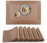 homEdge Lot de 6 sets de table antidérapants et résistants à la chaleur en vinyle - Marron clair