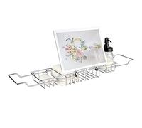 HOMEE Plateau de Baignoire - Plateau de Douche en Acier Inoxydable avec Support de Livre Amovible, Plateau de Baignoire Extensible de Style européen pour Douche, Bain, téléphone, iPad, Support de