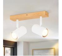 Homefire 2xGU10 Spot Plafonnier moderne - Bois et métal - Blanc - 25 x 16,5 x 5,5 cm - Applique murale orientable à 330°