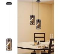 Homefire Lampe suspendue à LED avec abat-jour en verre gris fumé lumière blanche chaude (3000 K) une seule ampoule 11 W