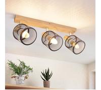 Homefire Spot de plafond 3 ampoules plafonnier bois plafonnier spot E14 lampe cuisine LED orientable vintage noir spots pour salon
