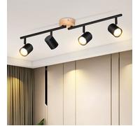 Homefire Spot de plafond LED 4 ampoules plafonnier - plafonnier en bois spot GU10 lampe de salon pivotante spot noir vintage pour