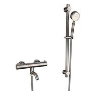 HomeLava Robinet de baignoire avec douche, Mitigeur Thermostatique en Acier Inoxydable Brossé avec 38 bouton de sécurité pour Salle de Bain avec Douchette et Barre de Douche