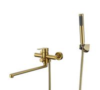 HomeLava Robinet de salle de Bain Mitigeur Monocommande de Douche avec douche à main Robinet de baignoire Mélangeur de bain apparent avec support mural et tuyau de douche de 1,5 m or brossé