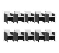 HOMELEN Salon de jardin 11 pièces avec rotin synthétique noir et coussins blanc crème, cadre en acier revêtu par pulvérisation, plateau en verre, coussins amovibles en polyester pour terrasse, balcon
