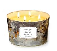 HomeLights Grande bougie en pot | Bougies parfumées longue durée à 4 mèches, 18oz, en cire de soja naturelle, Idées cadeaux industrielles et chics pour femmes et hommes, Vanille fumée