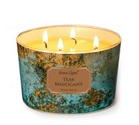 HomeLights Grande bougie en pot | Bougies parfumées longue durée à 4 mèches, 18oz en cire de soja naturelle, pour une ambiance chaleureuse et raffinée Teck acajou