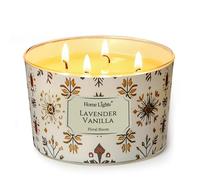HomeLights Grande bougie en pot | Bougies parfumées longue durée à 4 mèches, 18oz, en cire de soja naturelle, pour une ambiance parfumée, textures naturelles bohèmes Lavande Vanille