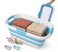 Homellence Corbeille à Linge Pliable 42L avec Trous de Ventilation 2026 | Panier à Linge Pliable - Grande Bassine Plastique Portable pour Linge Sale et Propre avec 3 Poignées - 65x40x27/8,5cm (Bleu)