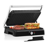 HOMELUX Grille de contact, 2200 W, pour sandwichs, viande, avec plaques anti-adhésives 34 x 23 cm, raclette de nettoyage, ouverture à 180°, température réglable, plateau collecteur de