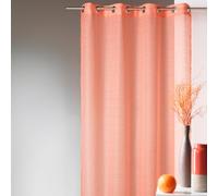 Homemaison - Voilage en Étamine Fantaisie Doupion - Polyester - Oeillets Argents avec Bande de Renfort - Léger et Discret - Salon, Chambre, Cuisine - 140 x 240 cm - Orange Corail