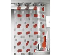 Homemaison - Voilage Organza Jacquard Briques Colorées - 100% Polyester - 8 Œillets Ø 4 cm Prêt-à-Poser - Tamisant Transparent pour Fenêtre Salon Chambre - 140 x 240 cm - Beige