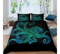 Homemissing 3D Poulpe Housse de Couette Sea Monster Literie Set Enfants Garçons Filles Bleu Poulpe Tactile Housse de Couette 140x200cm Ocean Animal Noir Parure de Lit de Maison, Fermeture à glissière