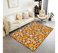 Homemissing 60s 70s Groovy Tapis de Salon Rétro Hippie 150x200cm Tapis d'intérieur Vintage Bohème avec Fleurs et Plantes Brun Accent